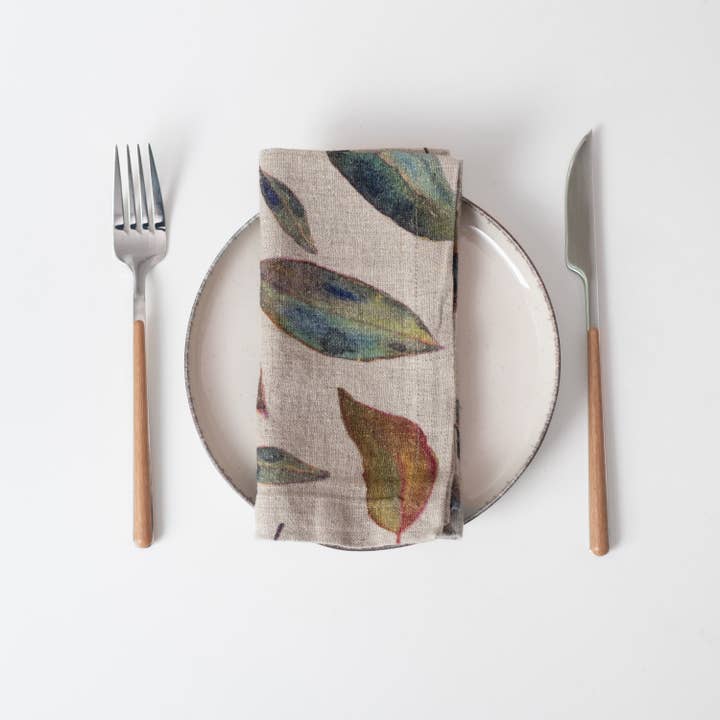 Linen Tales - Wholesale Dinner & Cloth Napkin - Golden Fall on Dark Natural Linen Napkins Set of 2