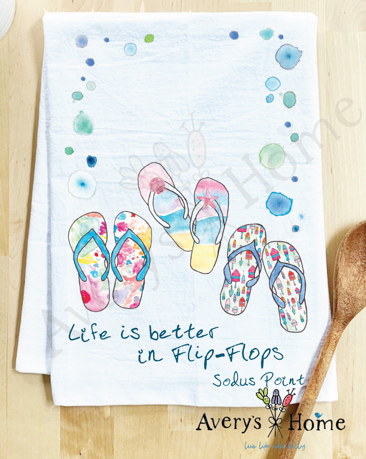 Avery's Home - Wholesale Tea Towel - Life Is Better...Flip-Flops Funny Customizable Tea Towel6