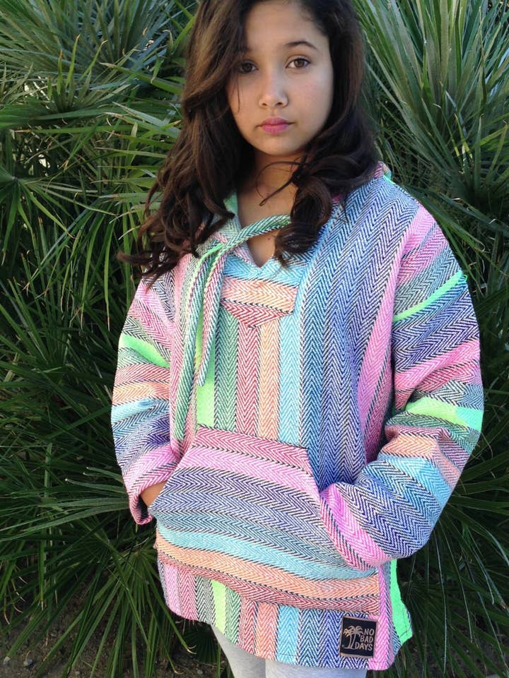 No Bad Days – Poncho - Mulher por atacado – Baja Hoodie Mexicano Poncho - Arco-Íris Menta Adulto Chevron0