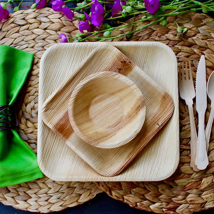 Eco Elegant Table Ware - Vente Assiette jetable - Assiette en feuille de palmier 100 pièces carrée 300 couverts Heavy Duty