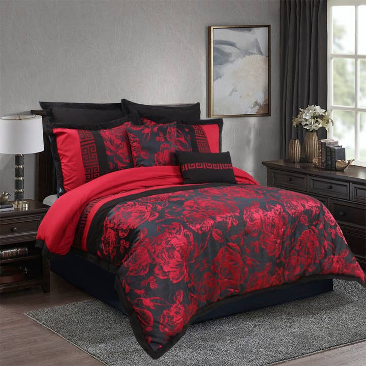 HIG - Wholesale Bedding Set - 8 Piece Jacquard Fabric Patchwork Comforter Set Bed In A Bag-Tang