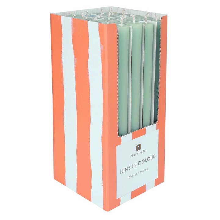 Sage Green Dinner Candles | 25 Candles | POS Unit | Wedding| for wholesale by Talking Tables UK