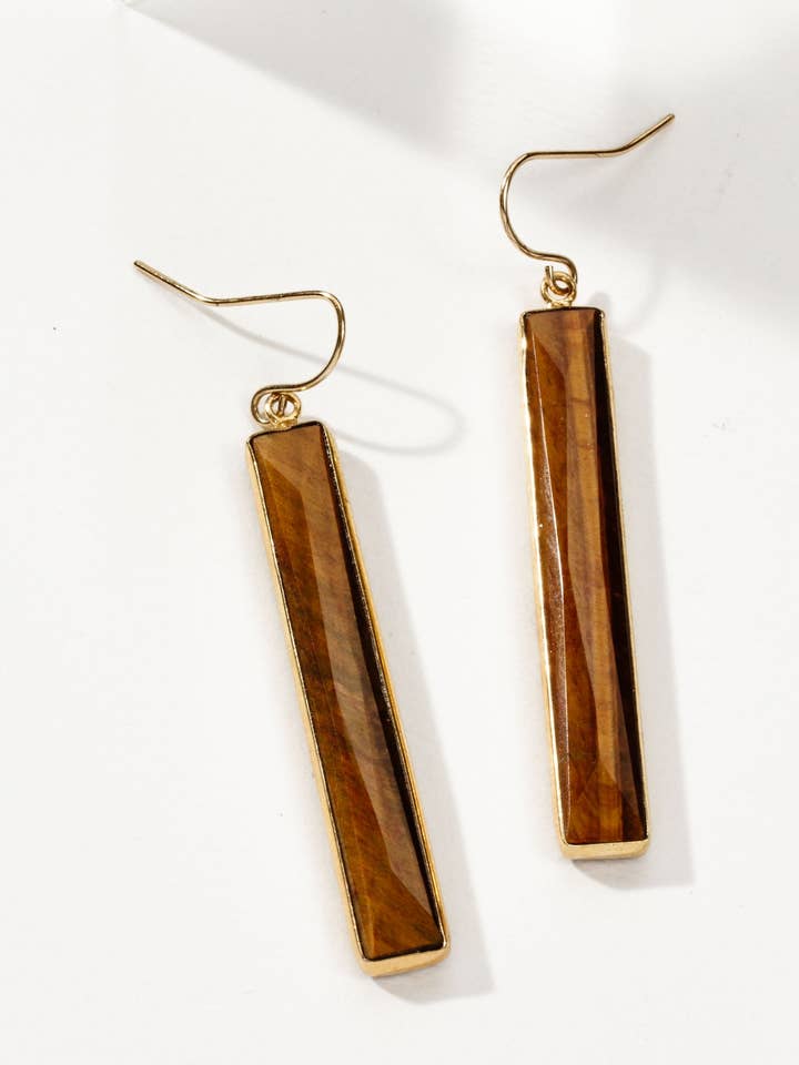 Boucles d'oreilles pendantes Sticks and Stones - Œil de tigre pour la vente par Luna Norte
