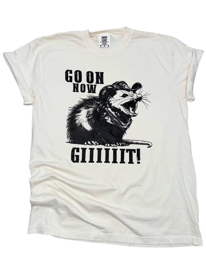 Go On Now, Giiiit! – Opossum Snarky Western Tee for wholesale by Pick Your Poison Tees LLC (Formerly Wandering Owl Designs)