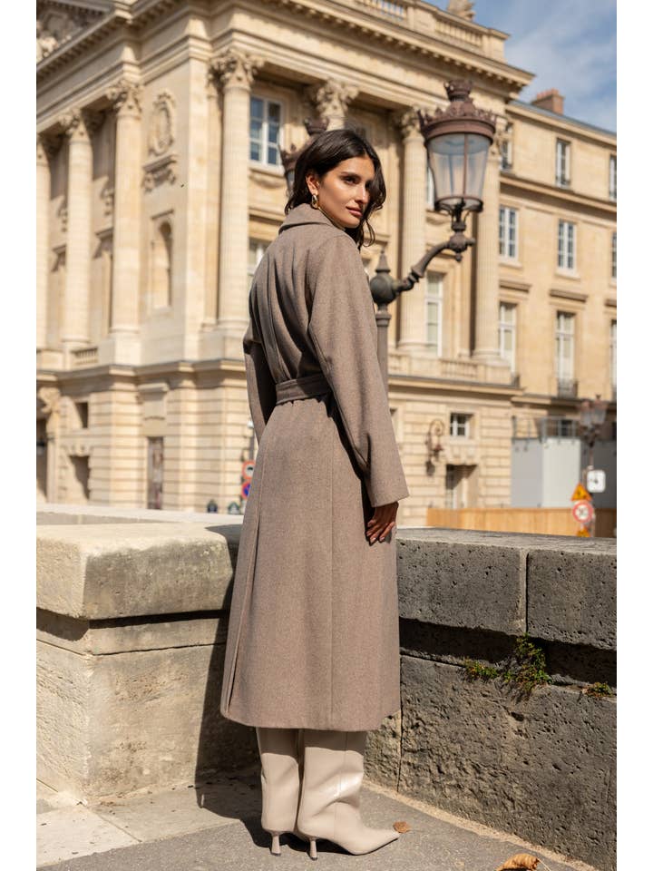 Attentif Paris - Wholesale Coat - Women's - Belted long coat in blended wool25
