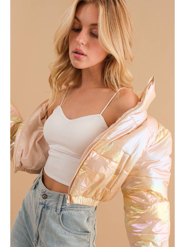 Blue B – Blusão - Mulher por atacado – 61220J - Blusão Puffer Metalizado Puffer Crop Zip Up15