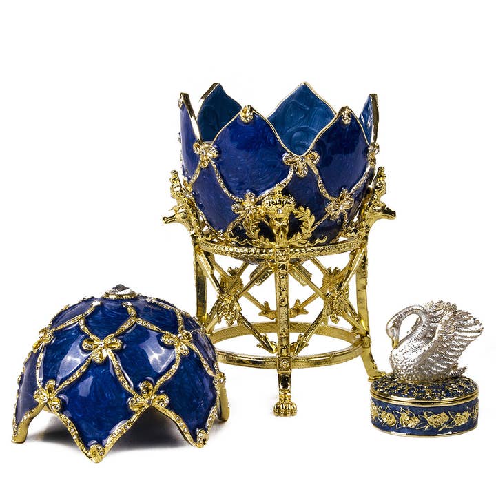 STP - Wholesale Jewelry Box/Organizer - Imperial Faberge Swan Egg / Jewelry Box in Blue
