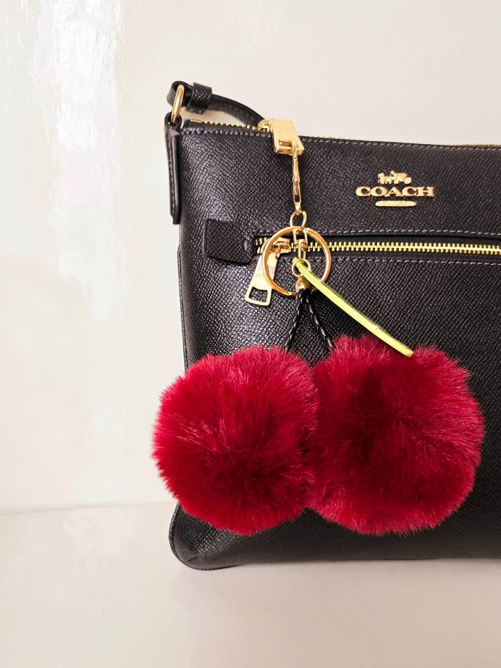 Cherry Purse Charm, Faux Fur Fruit Keychain for wholesale by House of HIJK