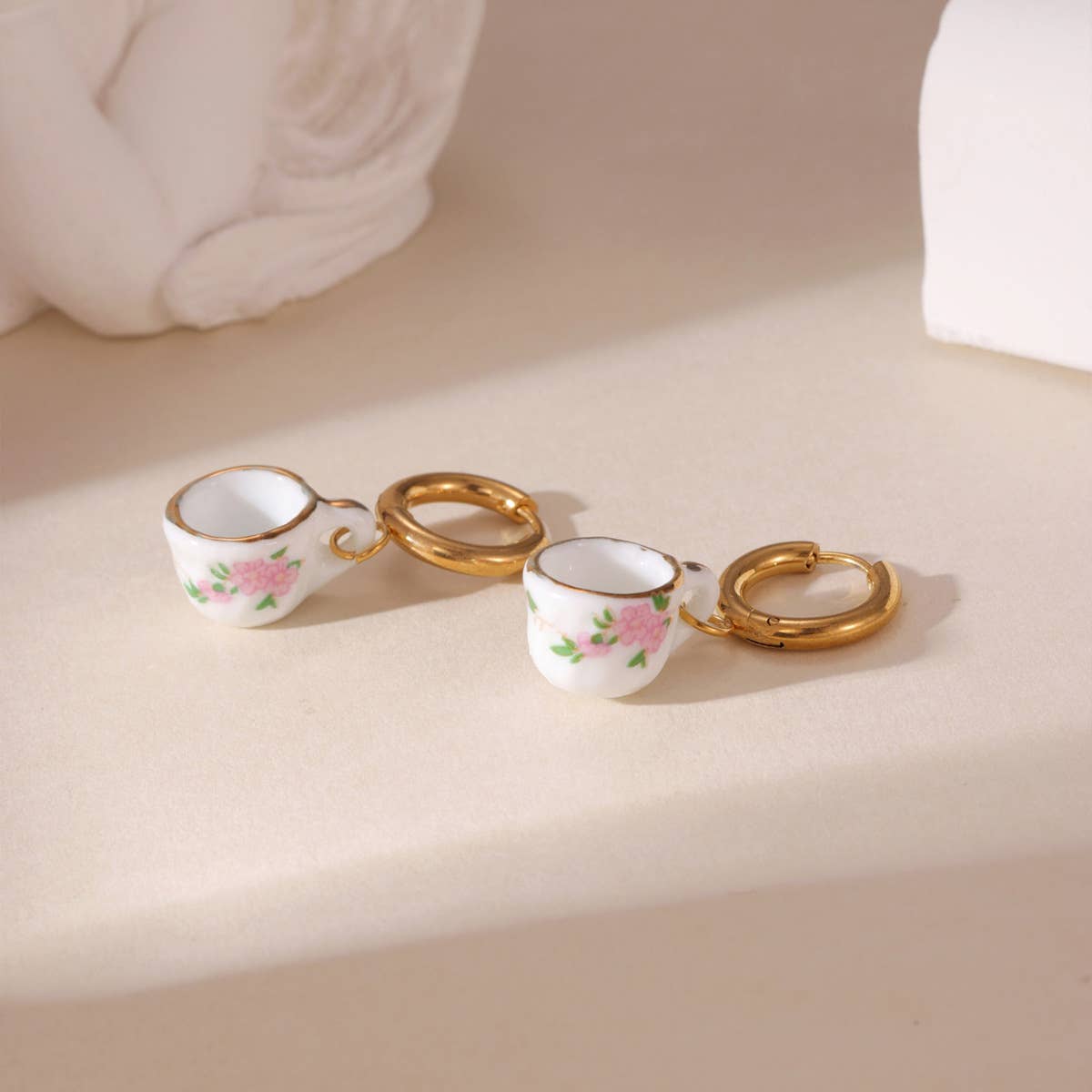 Tourtiwi – wholesale Hoop earrings – Delicate Floral Teacup Teapot Ceramic Hoop Earrings4