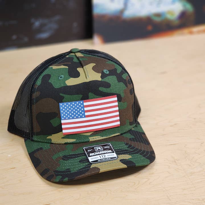 Knot Creatives - Wholesale Trucker Hat - Unisex - Camouflage Trucker Cap with American Flag Patch4