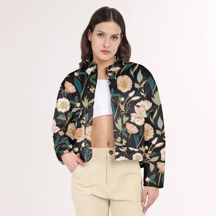 Cosmic Camellia quiltet jakke for engroshandel hos The Cozyy Affair