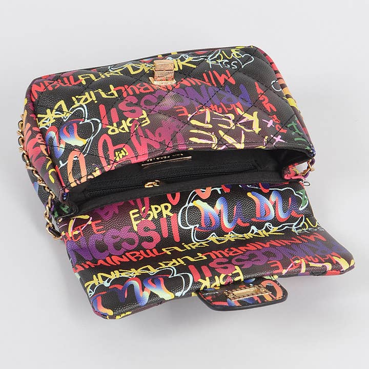 Black Graffiti Quilted Clutch for wholesale on Faire