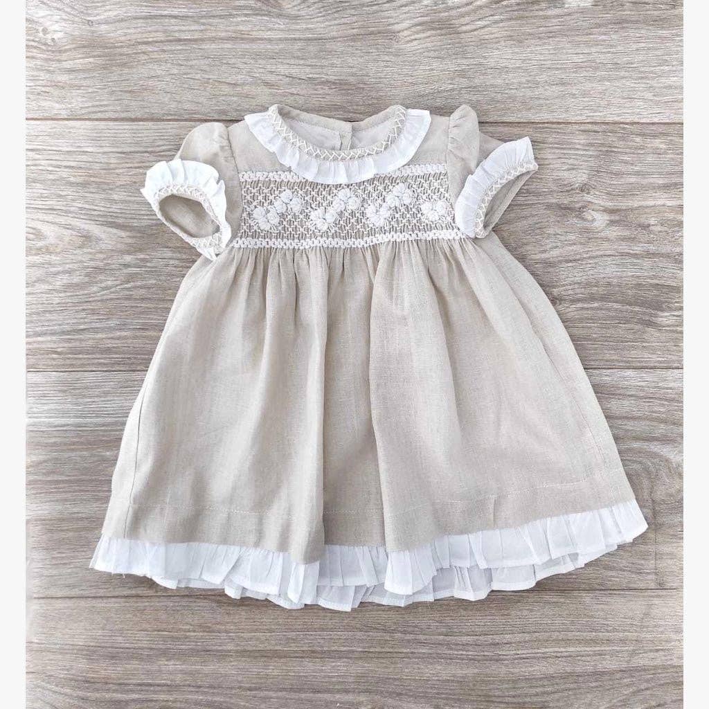 Tecomoabesos - Wholesale Dress - Kids - Federica Linen Smocked Dress, Oat1