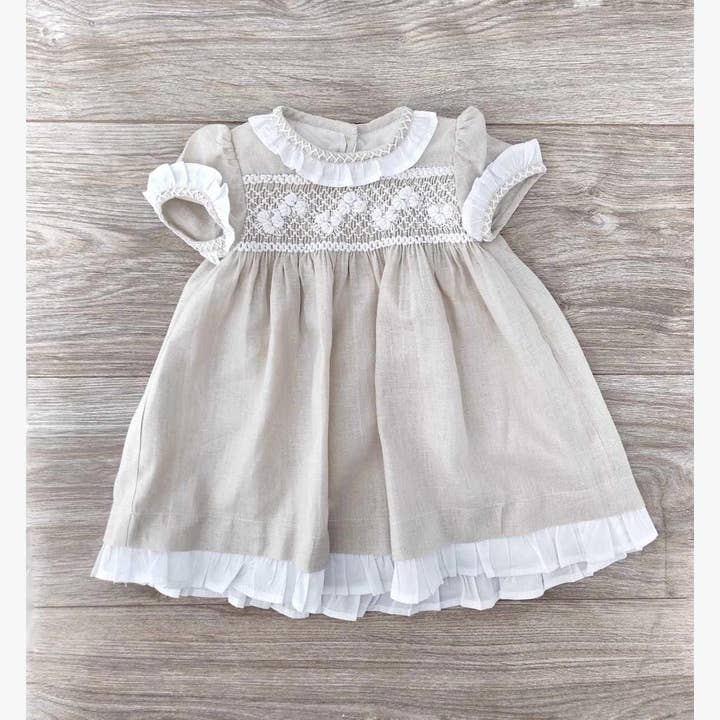 Tecomoabesos - Wholesale Dress - Kids - Federica Linen Smocked Dress, Oat1