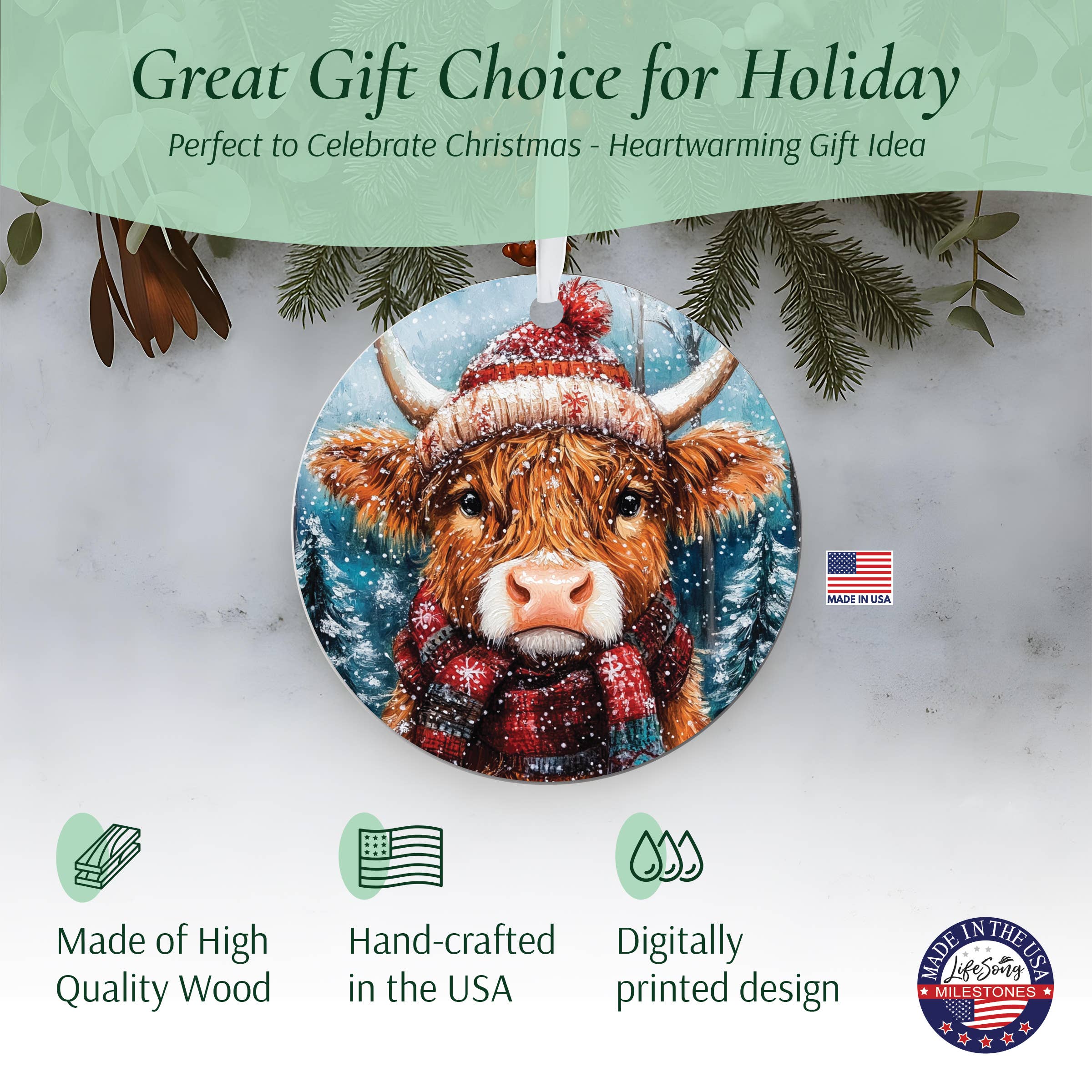LifeSong Milestones - Wholesale Ornament - Highland Cow Christmas 2025 Ornament | Holiday Home Decor1