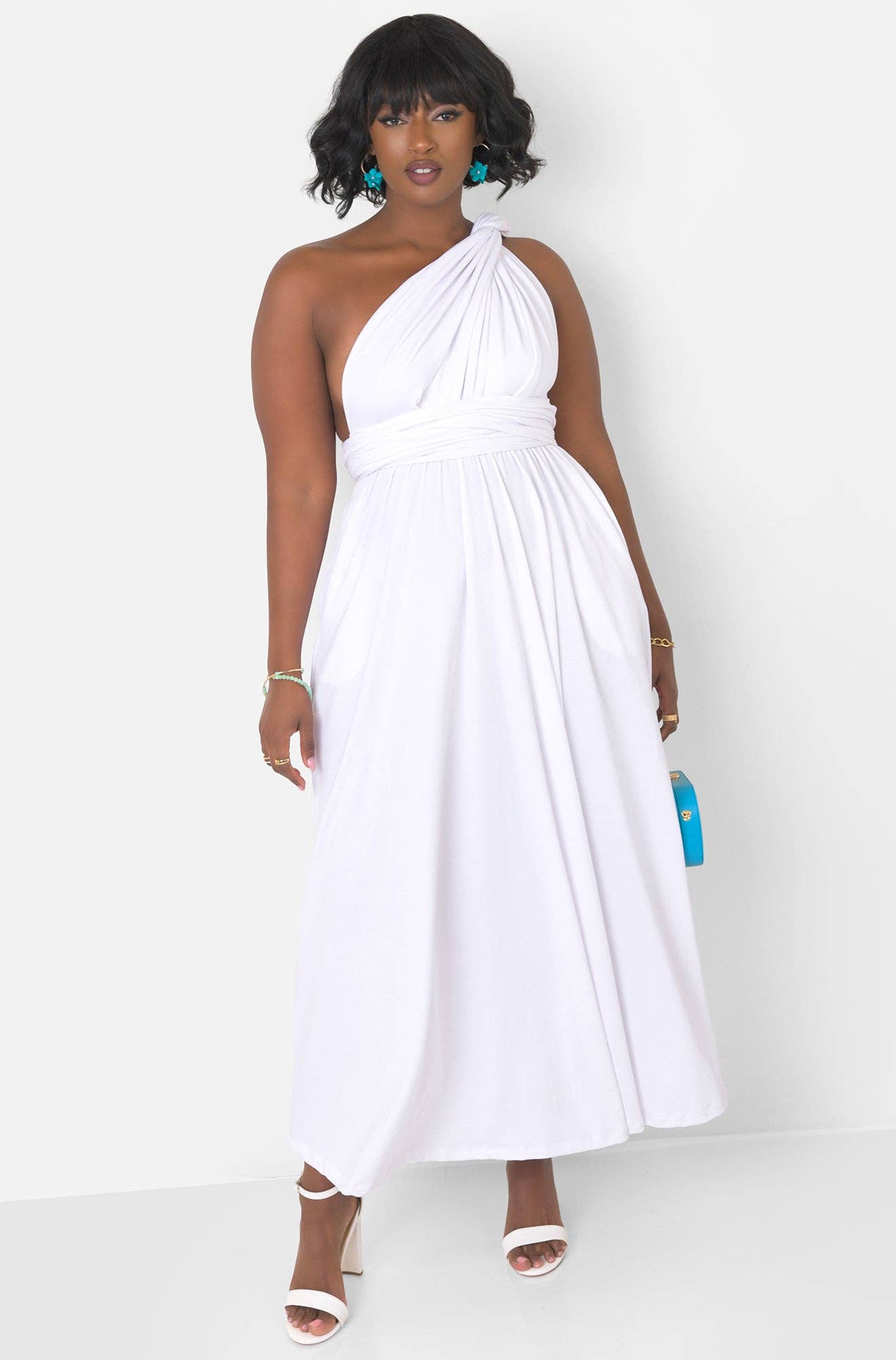 White Dreamy Sleeveless V Neck Multiway Skater Maxi Dress W. Pockets for wholesale on Faire7