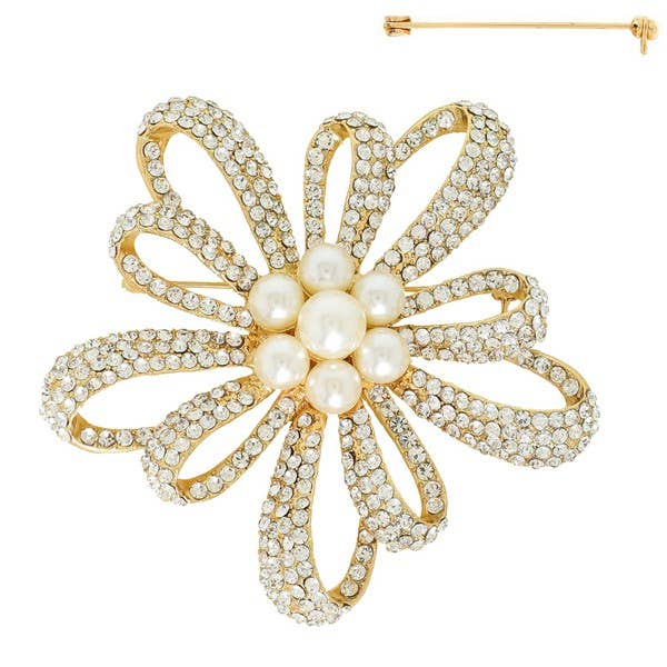 anbfashion - Wholesale Brooch - VINTAGE FLORAL CRYSTAL RHINESTONE BROOCH PIN P135401