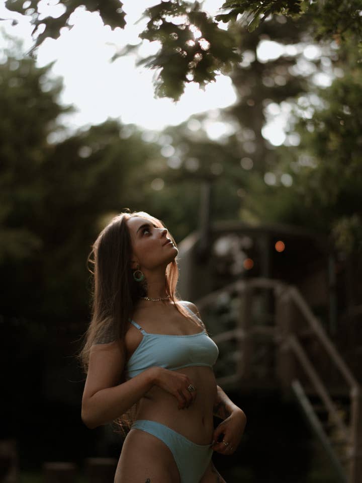 Layla Blue Ribbed Crop Top for wholesale by Sophie Rutherford Intimates