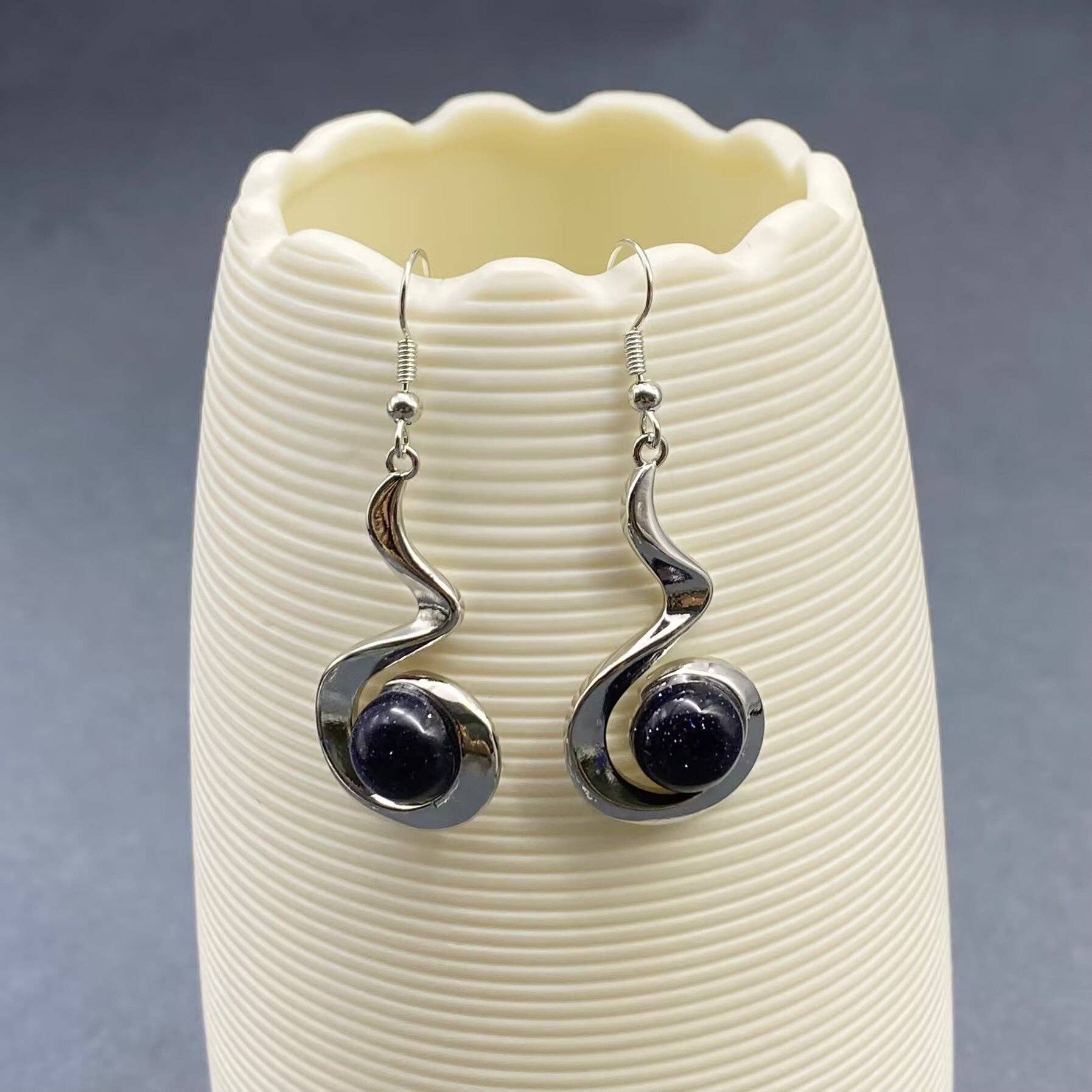 Mio Queena - Wholesale Dangle Earrings - Geometric Dangle Earrings Inlaid with Natural Stone - CS12