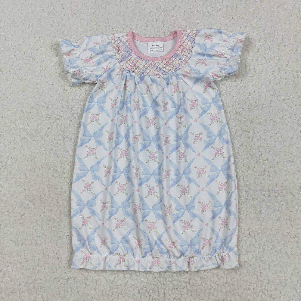 Aier Wholesale - Wholesale Babygown - Baby - Embroidery Baby Newborn Bows Floral Short Sleeve Ruffle Gowns0