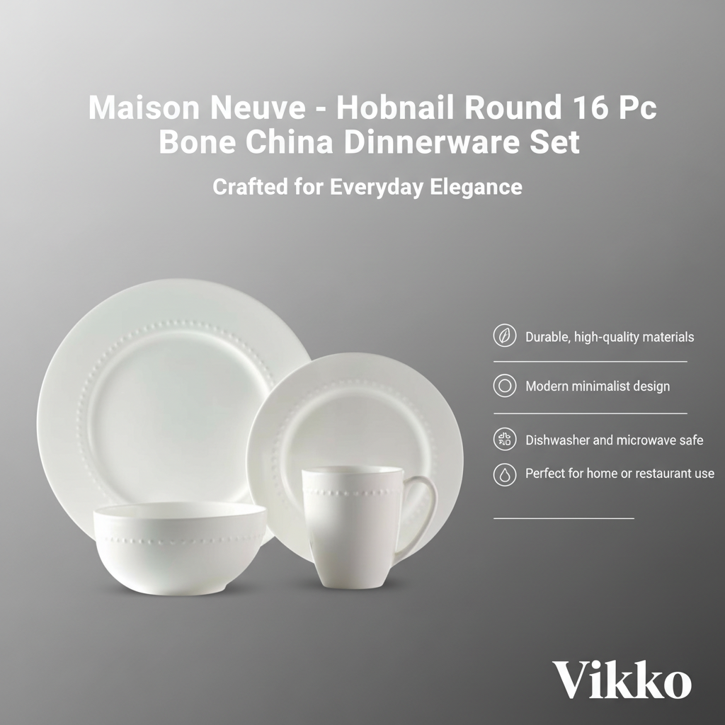 Kadra Kitchenware - Wholesale Dinnerware Set - Maison Neuve - Hobnail Round 16 Pc Bone China Dinnerware Set3