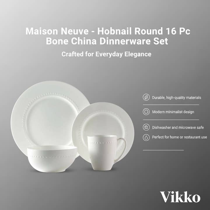 Kadra Kitchenware - Wholesale Dinnerware Set - Maison Neuve - Hobnail Round 16 Pc Bone China Dinnerware Set3