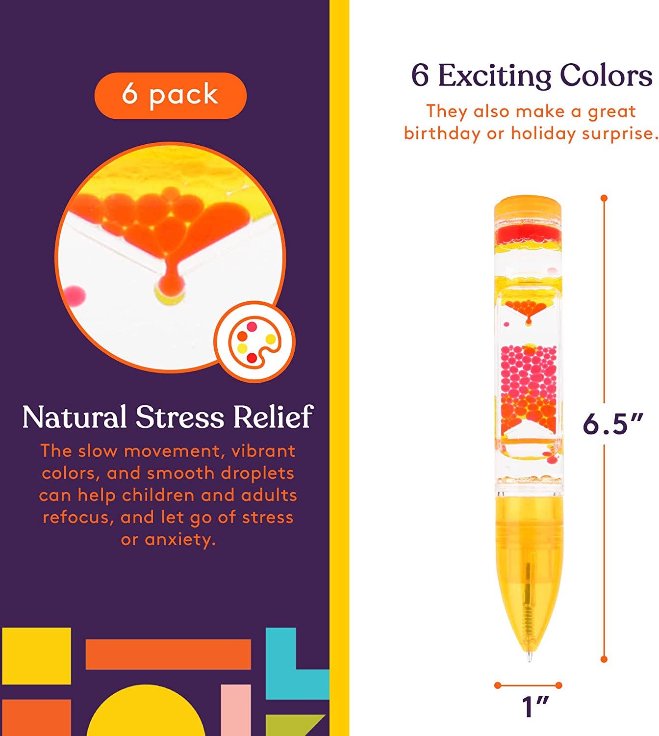 Special Supplies - Wholesale Pen - Liquid Motion Pens, 6 Pack Colorful Hourglass Timer Pens with Droplet Movement1