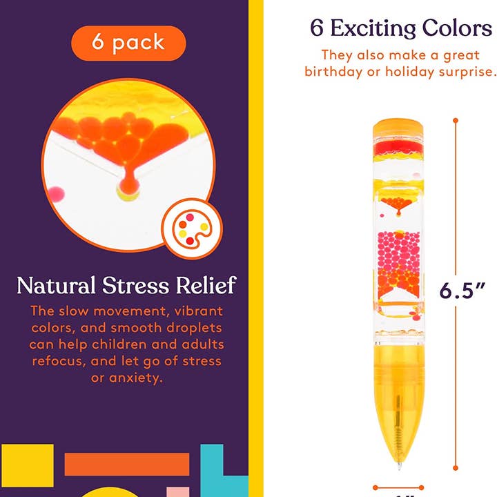 Special Supplies - Wholesale Pen - Liquid Motion Pens, 6 Pack Colorful Hourglass Timer Pens with Droplet Movement1