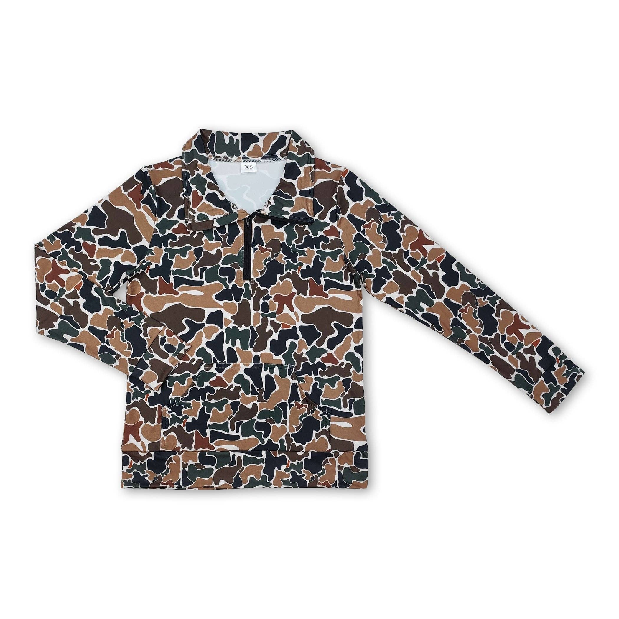 Yawoo Garments - Wholesale Sweatshirt - Women's - Brown camo pocket adult women zipper pullover