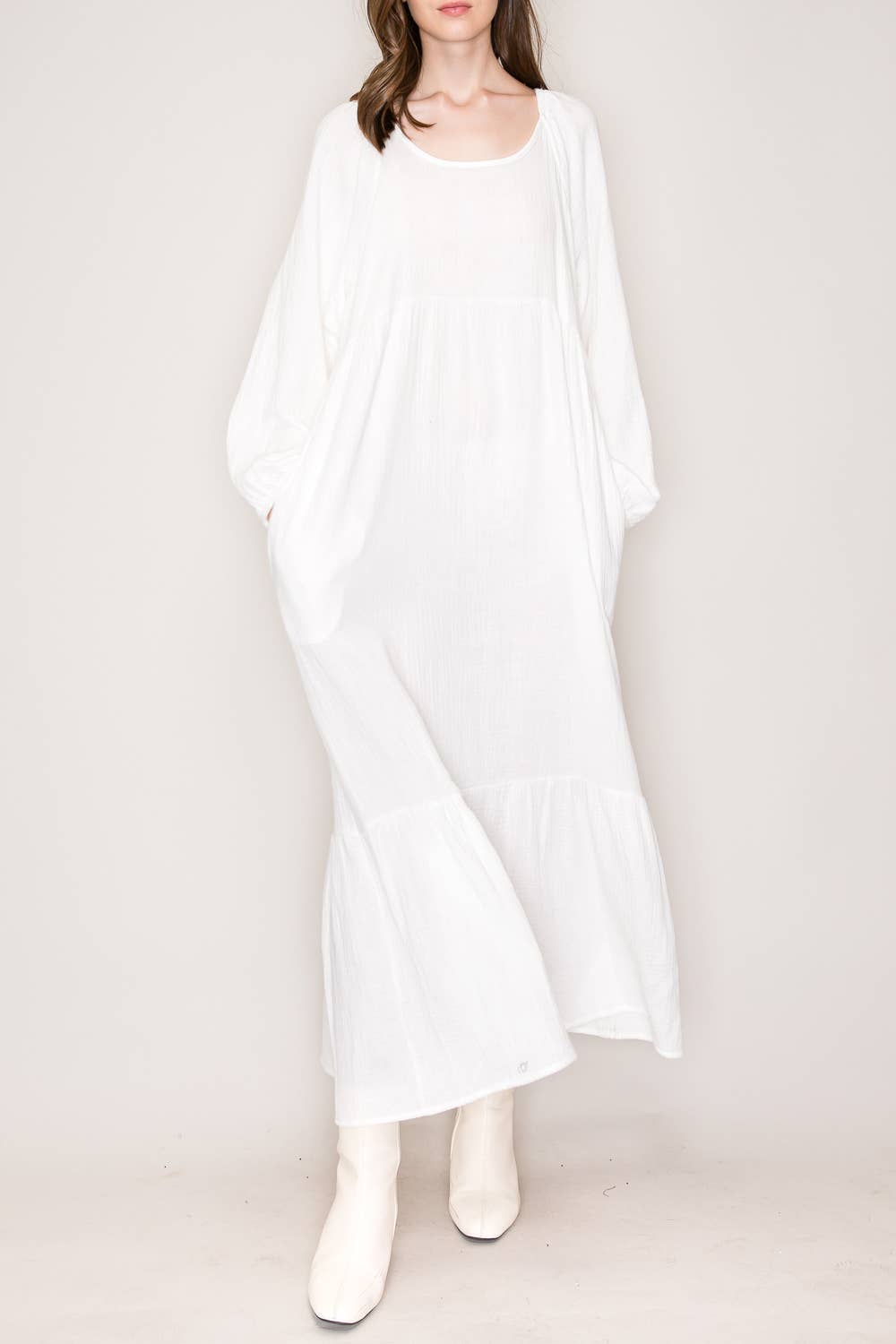 Chris & Carol Apparel - Wholesale Dress - Women's - NI51D-pocket - Cotton Gauze Ruffle Dress5