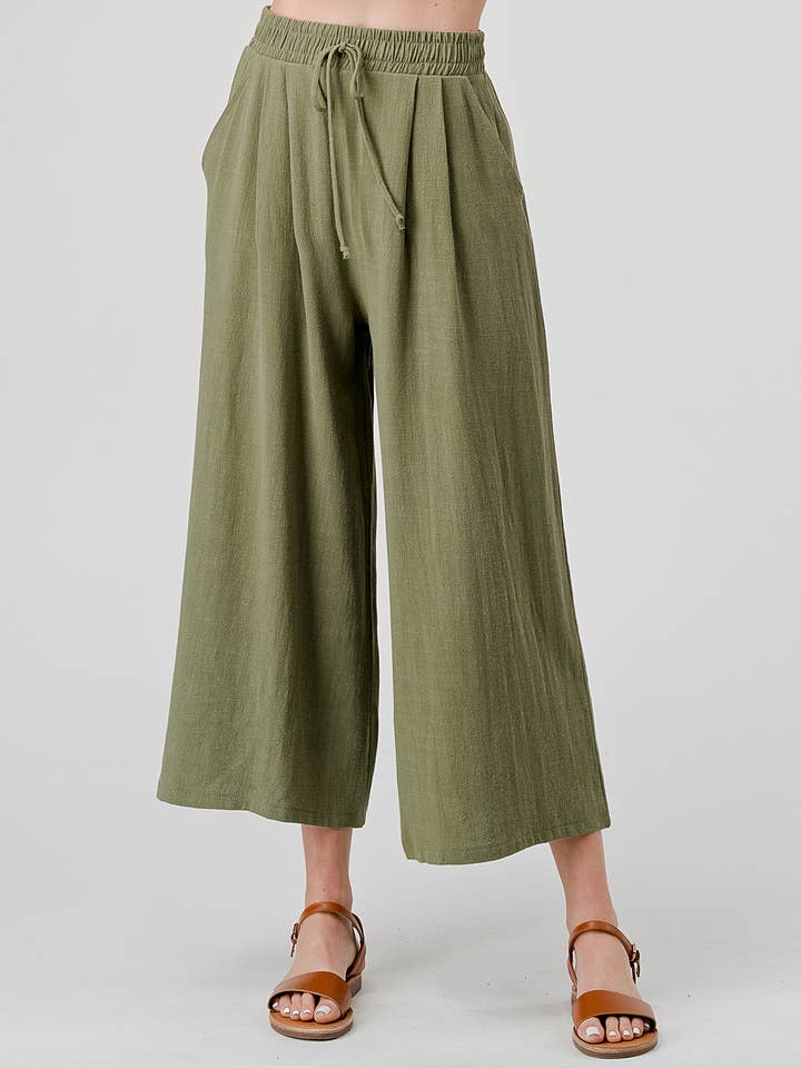 Elastic Waist Pull-on Culotte Heavy Linen Pants WP709 for wholesale by Heimious