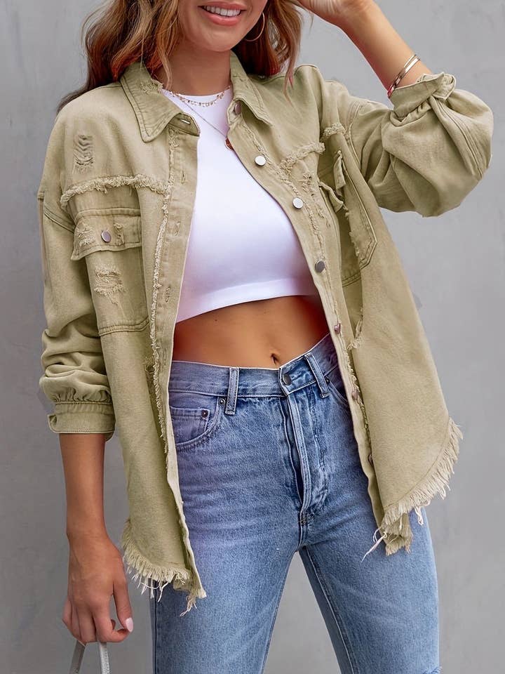 Rosa Clothing - Wholesale Denim Jacket - Women's - Ripped Long-Sleeved Denim Jacket20