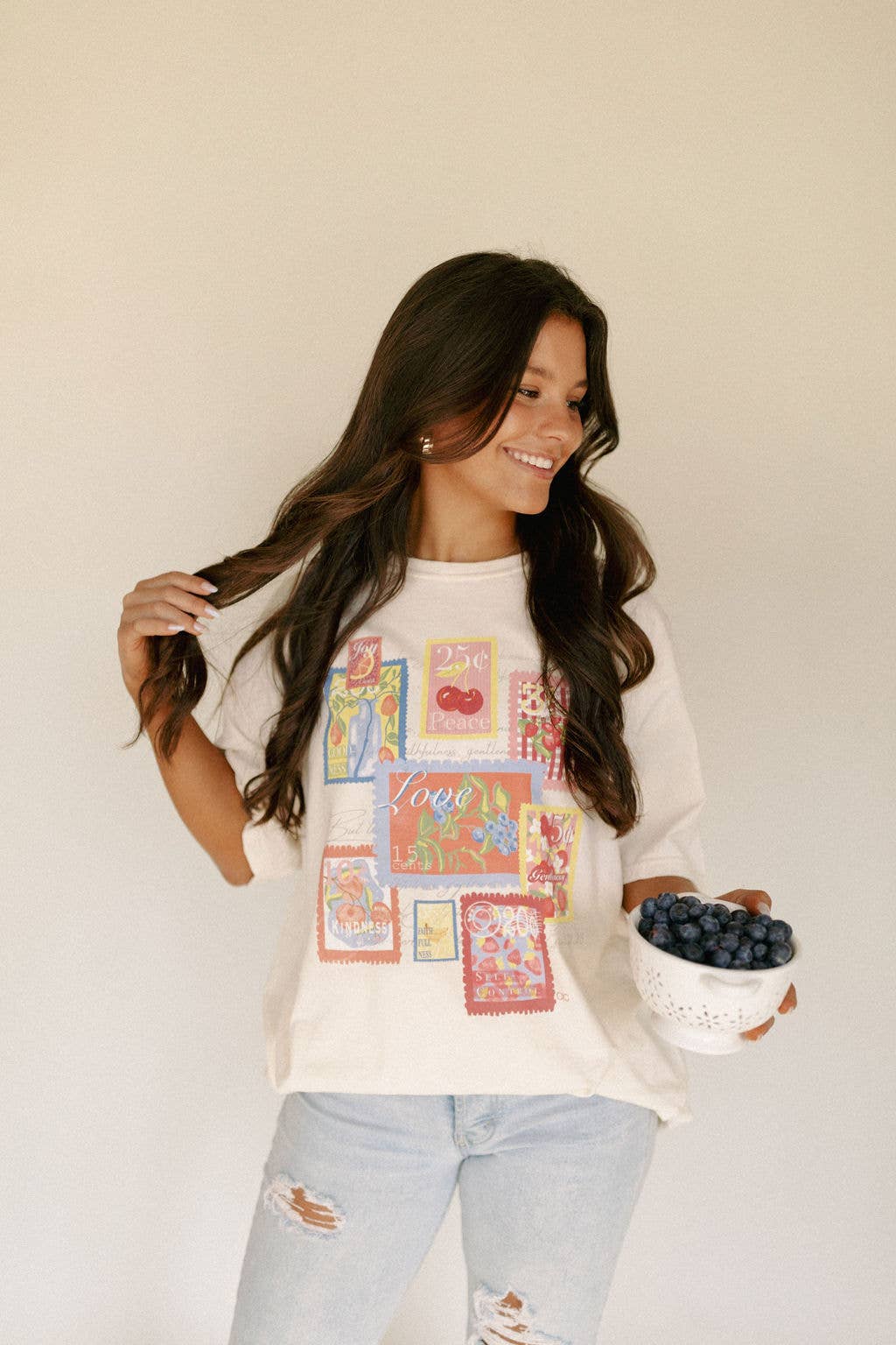 Whitney | Chaudoin Creations - Wholesale Screen Printed T-Shirt - Women's - Fruit Stamps/ Fruit Of The Spirit Graphic Tee1