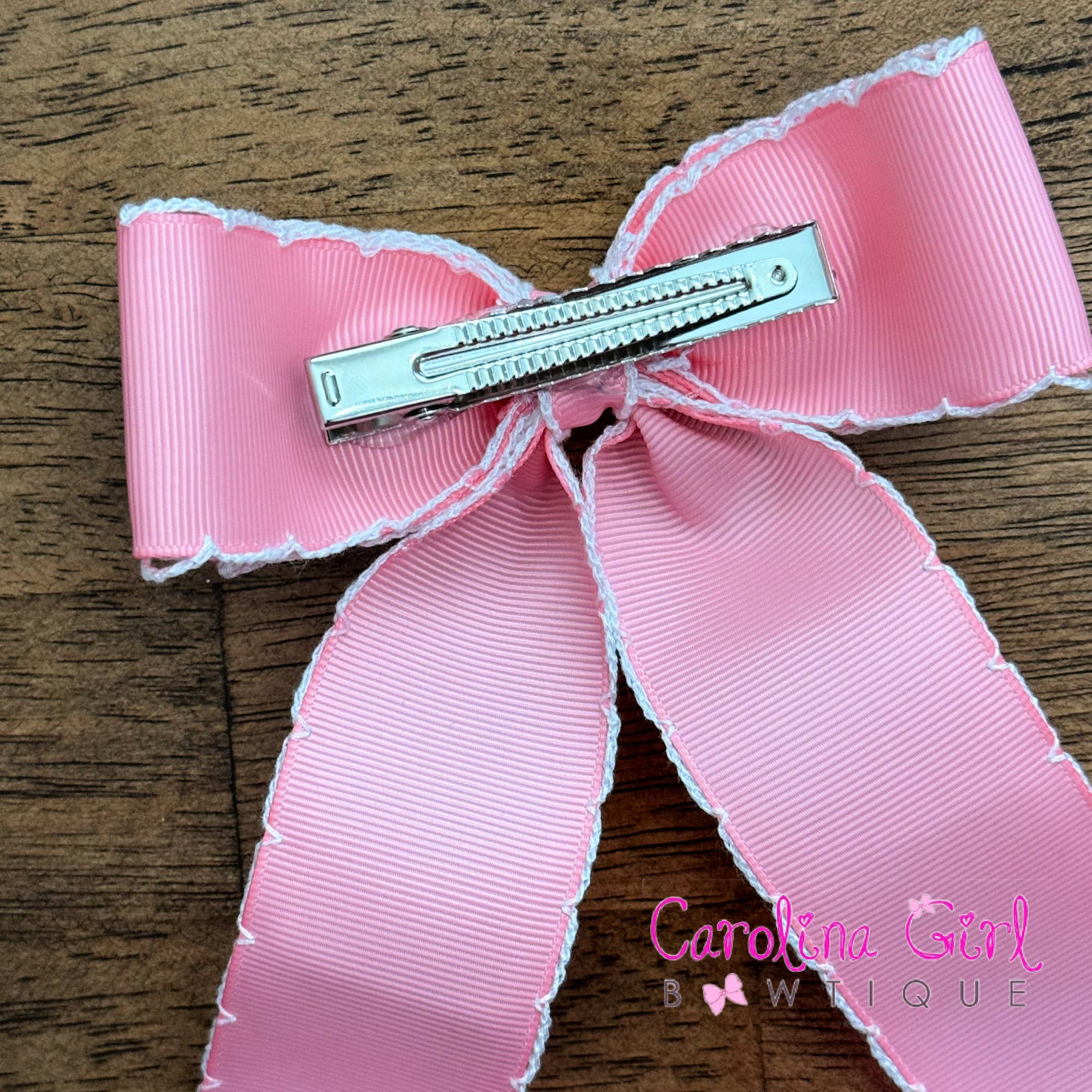 Carolina Girl Bowtique - Wholesale Hair Bow - Women's - 5 in Double Stacked Moonstitch Hair Bow with Long Tails5