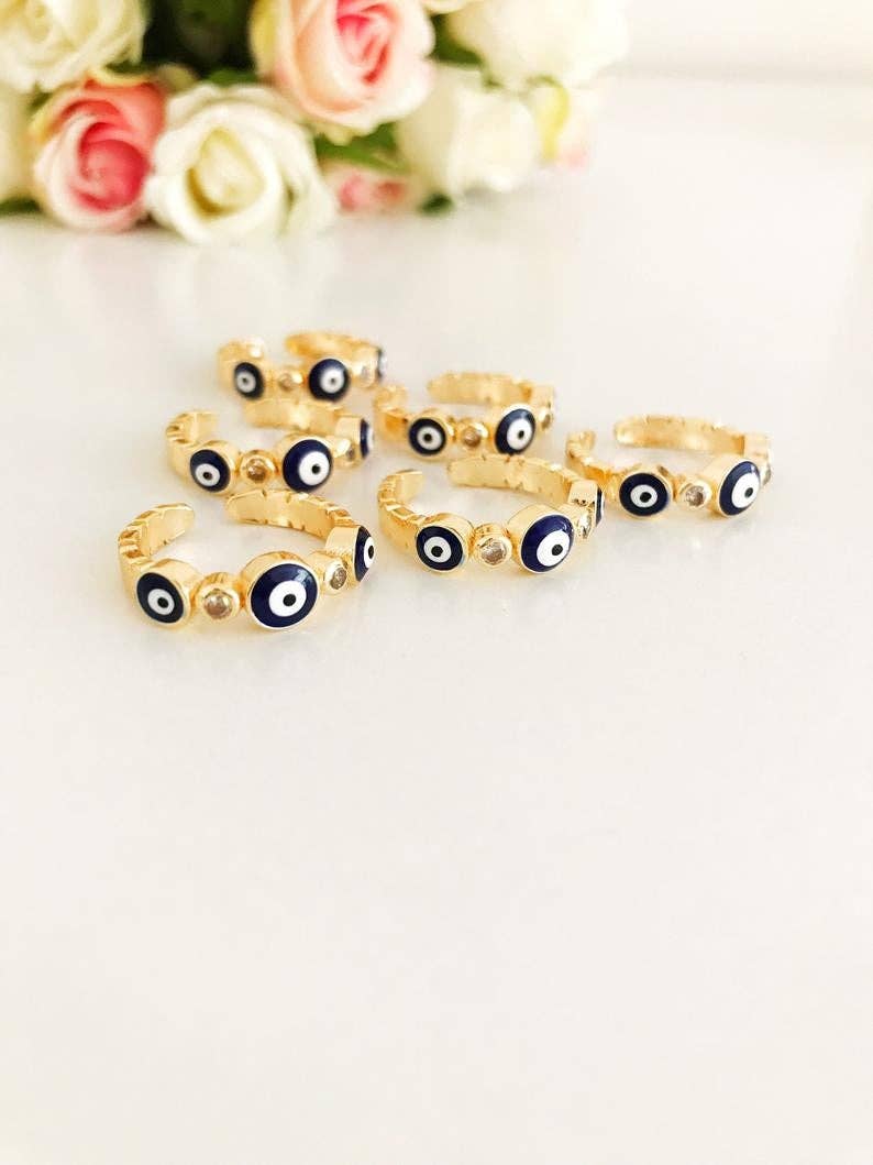 Evileyefavor - Venta al por mayor Juegos de joyas - Juego de anillos de mal de ojo, anillo ajustable de oro, mal de ojo turco7