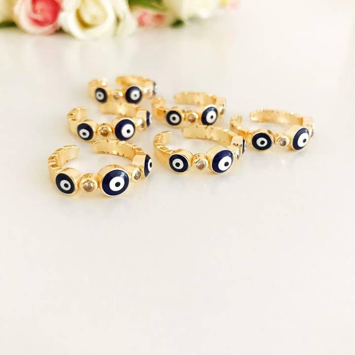 Evileyefavor - Venta al por mayor Juegos de joyas - Juego de anillos de mal de ojo, anillo ajustable de oro, mal de ojo turco7