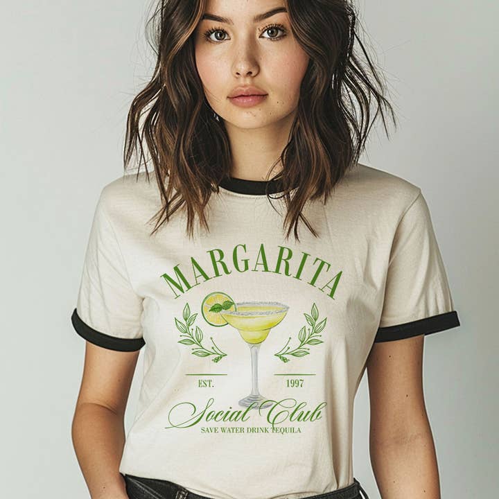 Natural Black Margarita Social Club - Cute Cocktail Ringer T-Shirt for wholesale on Faire0