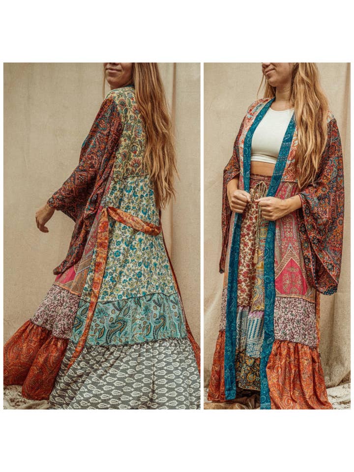 Gardenbelle Shop - Wholesale Kimono - Women's - Hippie Boho Patchwork Kimono, Silk Kimono Robe Duster