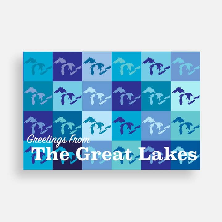 „Hilsner fra de store søer“ Pop Art Postkort for engroshandel hos June Apothicarie