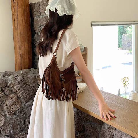 Pretty Persuasions – wholesale Shoulder bag – women's – P24103 Boho Style Buckle Décor Suede-Like Shoulder Bag2