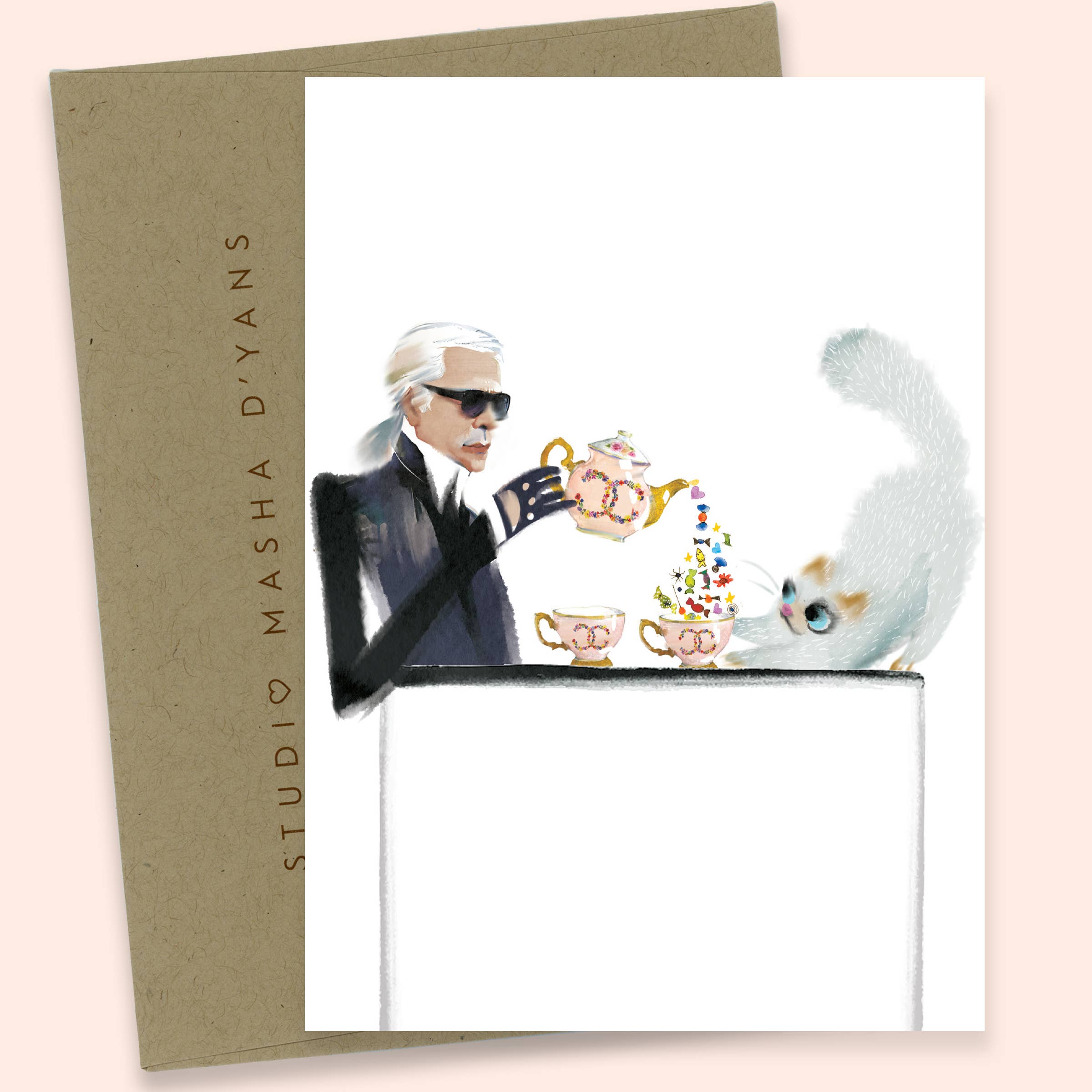 Studio Masha D'yans - Wholesale Everyday Greeting Card - Choupette + Karl tea WATERCOLOR GREETING CARD0