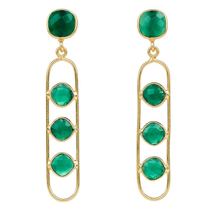 Green Onyx Ladder Earrings for wholesale by Elyssa Bass Designs