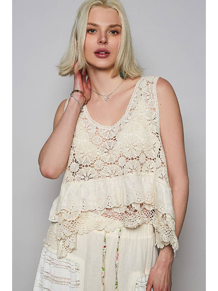 Pol Clothing - Vente Chemisier – femme - Haut en crochet à œillets brodé à volants et col rond6