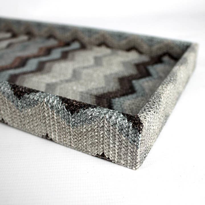 Signature Home Collection GmbH – wholesale Decorative tray – Rectangular synthetic leather zigzag gray cosmetic tray1