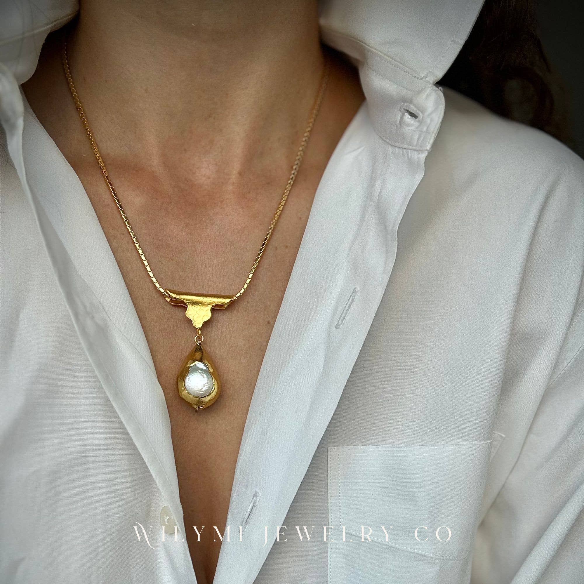 WILYMI Jewelry Co - Wholesale Pendant/Charm Necklace - HOW Chunk Drop 18" Necklace | Freshwater Pearl | Gold Filled8