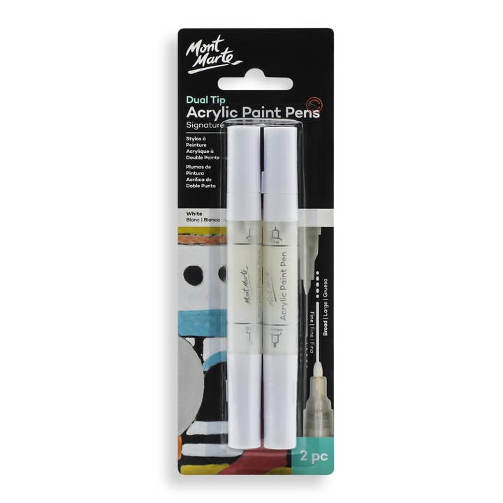 Dual Tip Acrylic Paint Pens Signature White 2pc for wholesale by Mont Marte Usa, Inc.