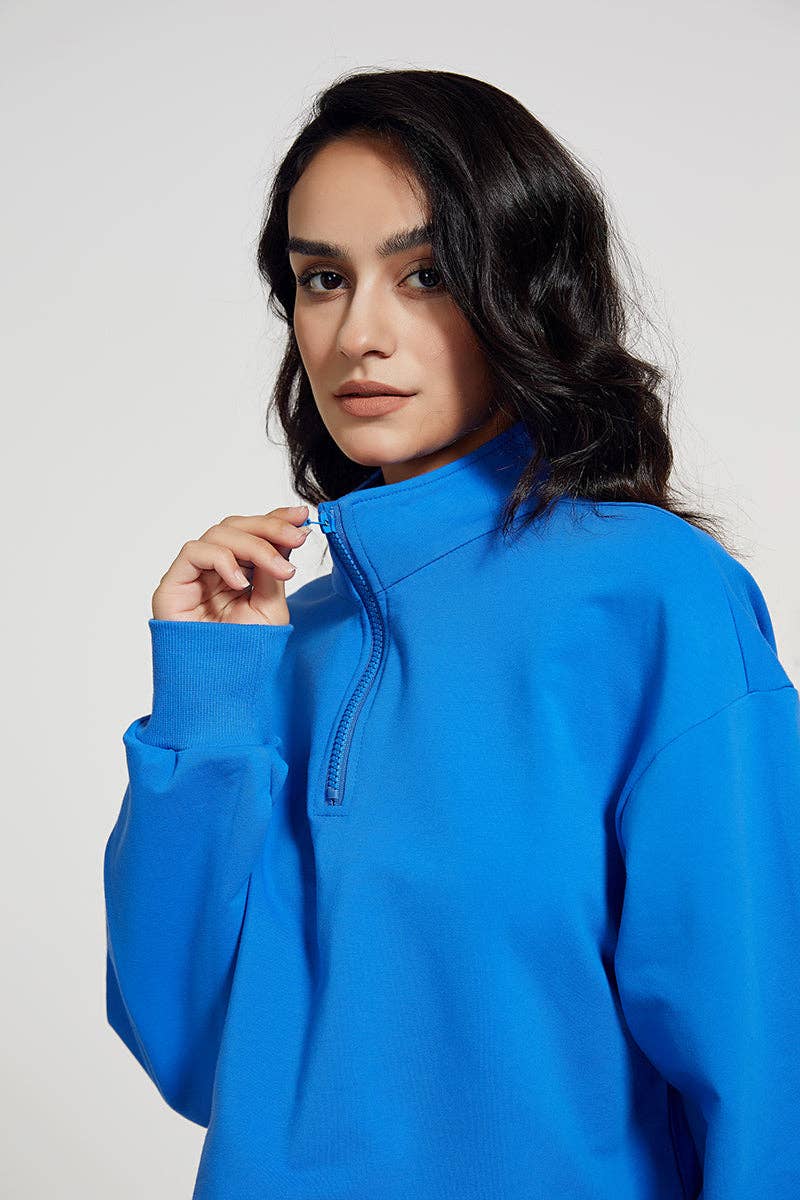 Crave by FW - Wholesale Sweatshirt - Women's - Half-zip Stand-up Collar Sweatshirt - Cropped Design4