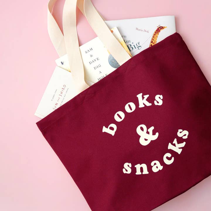 Alphabet Bags – wholesale Tote bag – Women's – Books & Snacks - Burgundy Canvas Tote Bag2