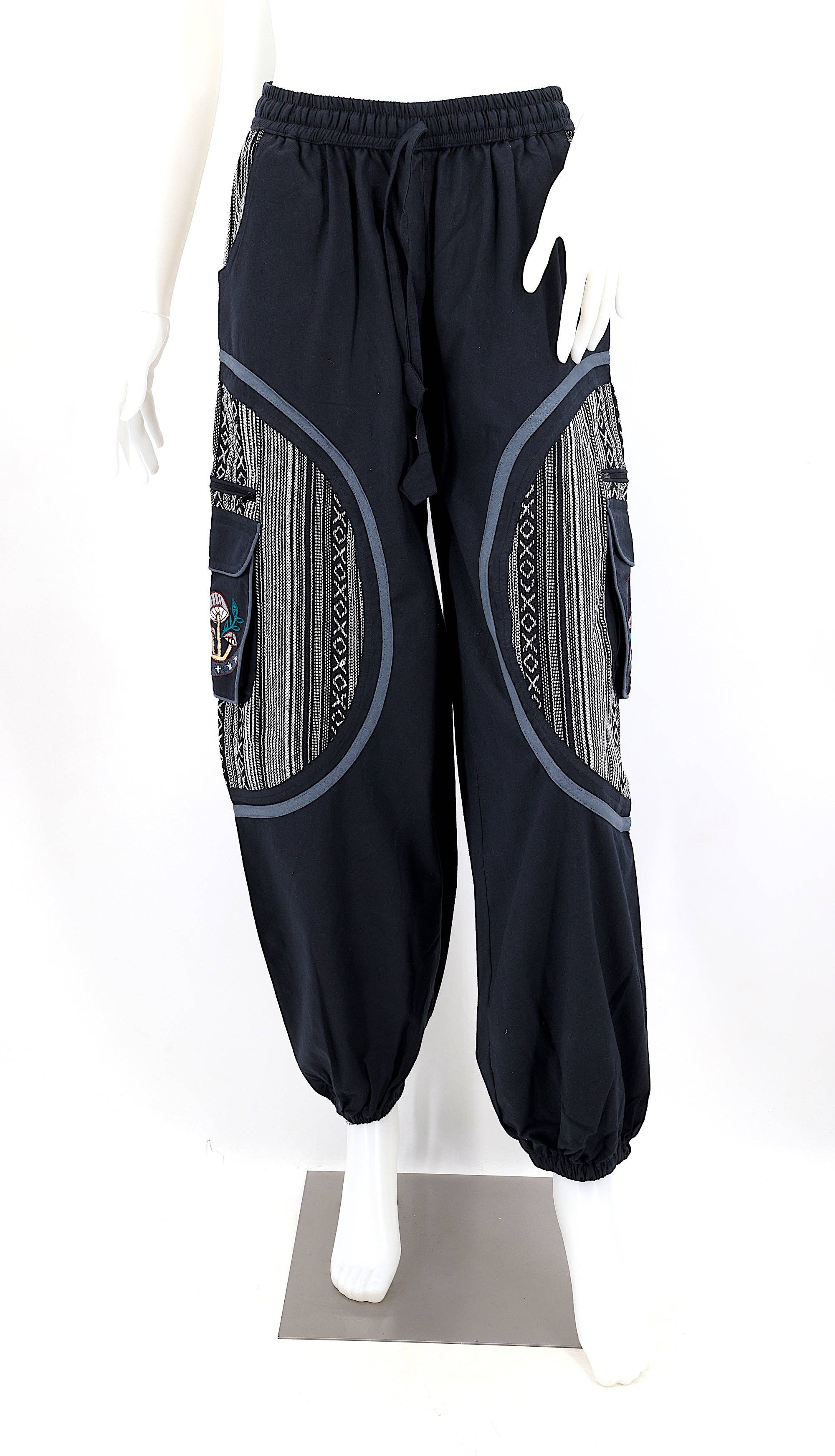 Himalaya Handmade - Venta al por mayor Pantalones - Mujer - Pantalones bohemios hechos a mano de algodón con bordado de luna y hongos estilo harem0