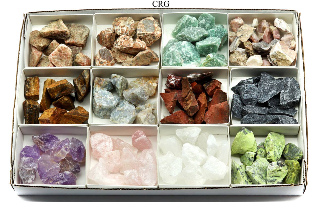 Crystal River Gems LLC - Wholesale Spiritual Stone/Crystal - 12 Stone Flat - Assorted Rough Gemstone/ 8 oz. Lots